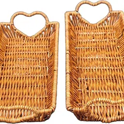 paul sons Rattan Serving Tray Natural Wicker Storage Basket and Modern Heart Style Handle Tray Serving Set image 3