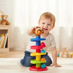 curious cubs Monkey Ball Drop Colorful Spiral Tower Rolling Ball Game for Babies image 4