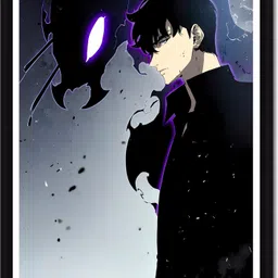 quill crafters Quill Crafter Solo Leveling Sung Jinwoo Anime Wall Frame | A4 Size (8.3 × 11.7 inch) | Premium Synthetic Wood Framed Poster Photographic Paper-picture-12