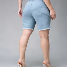 miss chase Solid Women Blue Regular Shorts image 3