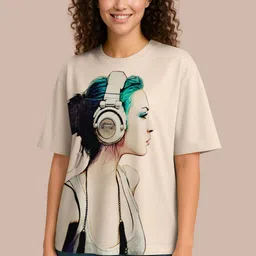 hellcat Women Printed Round Neck Cotton Blend Beige T-Shirt-picture-11