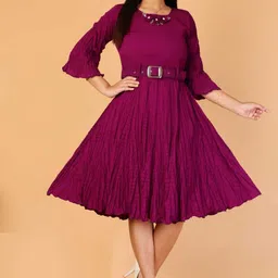 denim dutson Women Ethnic Dress Purple Below Knee Dress image 1
