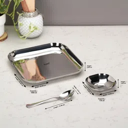 sumeet Pack of 7 Stainless Steel Stainless Steel Square Shape Big Size Snack Serve / Namkeen Set of 7PC, Silver Dinner Set image 4