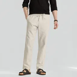 snitch Men Slim Fit Beige Pure Cotton Trousers image 1