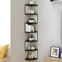 crownista MDF (Medium Density Fiber) Wall Shelf (Number of Shelves - 7 , Black white Wooden Wall Shelf-picture-14