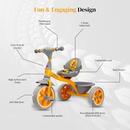 qumon Zeta Baby Tricycle with Backrest & Rear Storage Basket for Kids Durable Pedal Ride-on Cycle for Boys & Girls 1-5-Year Tricycle image 4