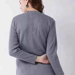 shunit creation Women Self Design V Neck Grey Sweater image 2