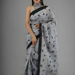 mulmul handloom Blocked Printed Bollywood Pure Cotton Saree image 5