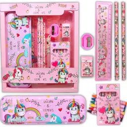 romycron Unicorn Stationery Kit Set for Girls 12 Pcs Pencil, Eraser, Sharpener, Color Set Geometry Box-picture-30
