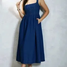 manggo Women Fit and Flare Blue Midi/Calf Length Dress-picture-15