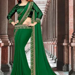 hnc retail Temple Border, Solid/Plain Bollywood Lycra Blend, Chiffon Saree-picture-23