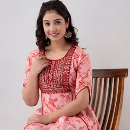 here&now Floral Print Rayon Blend Stitched Anarkali Gown-picture-15