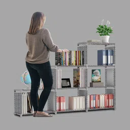sb07 18 Layer Multipurpose Portable SpaceSaving Cloth/Shoe/Books Shelf Home & Office Metal Open Book Shelf image 3