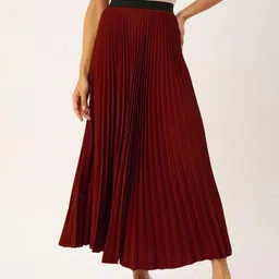 Women Solid Flared Maroon Skirt-image-17
