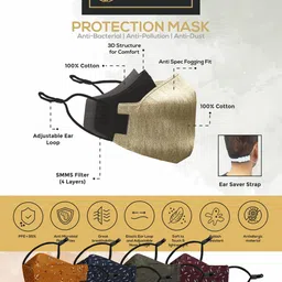 cenwell 4 Pc 100% Cotton Mask with 6 Layer Filtration for Men & Women PRINTED DESIGNER 3D MASK Reusable, Washable Cloth Mask With Melt Blown Fabric Layer image 3