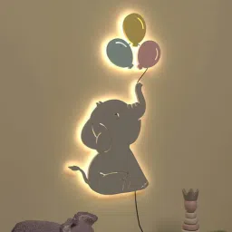 dekorstation Elephant Playing with Balloon Grey Engineered Wood Wall Art With LED Light-picture-34