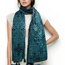 savaara Printed Cotton Rayon Blend Women Dark Blue Stole, Scarf, Fancy Scarf-picture-13