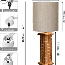 homesake Rustic Table Lamp Skyline with Fabric Shade, Table Light, Home Décor,jute Drum Table Lamp image 3