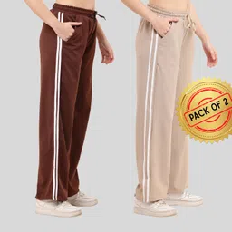 tiger style Women Regular Fit Brown, Cream Lycra Blend Trousers image 1
