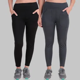 Pack of 2 Women Solid Multicolor Track Pants-image-0