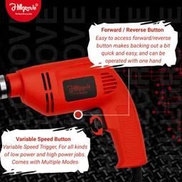 hillgrove HGCM1375M1 600W 10mm 100% Copper Winding Electric Mini Screw Drilling Wall Hole HGCM1375M1 Small Power Drill Machine Kit Set for Home Use with Reverse Function Pistol Grip Drill image 4