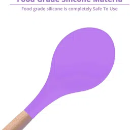 woodtula Silicone Ladle Spoon, Wooden Handle Seamless, Purple Set of 1 Wooden Spatula image 3