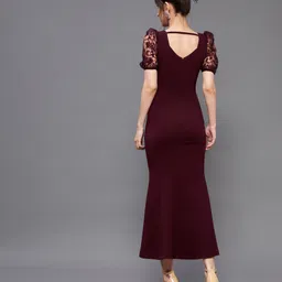 miss chase Women A-line Maroon Ankle Length Dress image 2