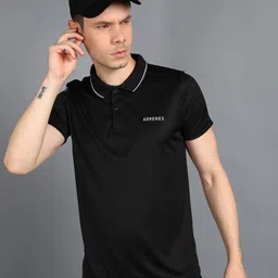 adrenex Men Solid Polo Neck Polyester Black T-Shirt-picture-13