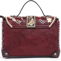 exotic Maroon Women Sling Bag Embroidery Design Boxy type Shoulder Bag image 5