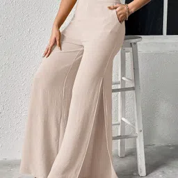 leriya fashion Women Flared Cream Lycra Blend Trousers image 4