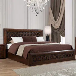 woodsworth from pepperfry Casablanca Solidwood Queen bed with Hydraulic storage in Walnut Colour-picture-38