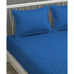 bromwick Blue Traditional 300 TC Microfiber King Sized Double Bedsheet with 2 Pillow Covers image 4