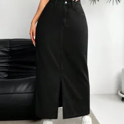 dolsia Women Solid Pencil Black Skirt-picture-28