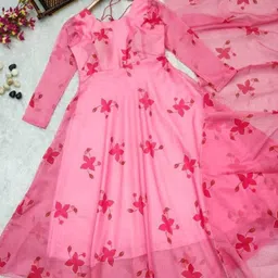 raxuenterprise Floral Print Georgette Stitched Anarkali Gown image 4