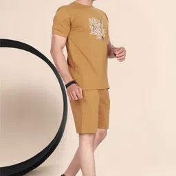 divra clothing Men Top & Shorts Set Brown Solid image 4