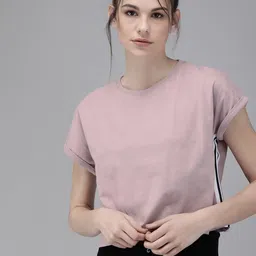 roadster Women Solid Round Neck Pure Cotton Pink T-Shirt-picture-25