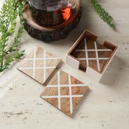 the decor mart Criss Cross Brown & White MDF (Set of 5) Table Coaster-picture-48