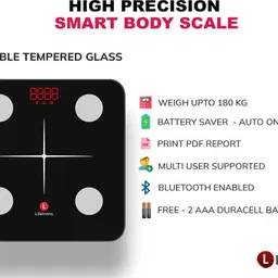 Lifetrons Slinky Lite Digital Smart weight Scale with 12 Body Parameters mobile app,Tape Body Fat Analyzer image 2