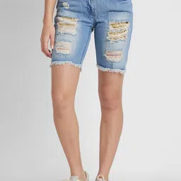 Being Human Women Washed Distressed Denim Shorts-image-22