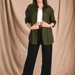 metronaut Women Oversized Fit Self Design Spread Collar Casual Shirt image 5