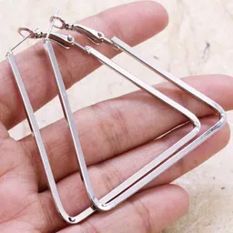 yeahmom GEOMERTRICAL METAL TRIANGLE EARRINGS (GREY) PACK OF 1 PAIR Alloy Hoop Earring image 3