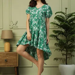 oxolloxo Women Blouson Green Above Knee/Mid Thigh Length Dress image 3