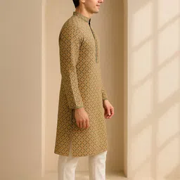 jugg jugg jeeyo Men Self Design Silk Blend Straight Kurta-picture-16