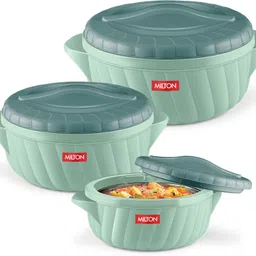 milton Flora Jr Set Insulated Inner Steel Casserole 3pc (455ml,750ml & 1.25L)LightGreen Pack of 3 Serve Casserole Set image 1