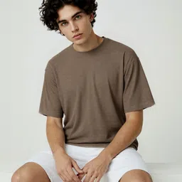 glitchez Men Solid Round Neck Polyester Brown T-Shirt image 5