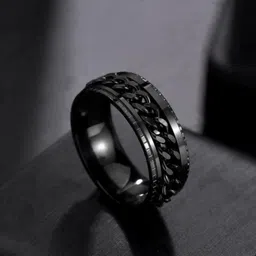 lila Stylish Dude Stainless Steel Chain Rotatable Silver Titanium Band Ring Stainless Steel Titanium Plated Ring image 5