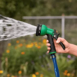 sos 5M Metallic PVC Water Pipe | 0.5 Inch | Durable and Flexible | 7-Mode Spray Gun Connector & Clamps | Garden Watering & Cleaning (Multicolor) Hose Pipe image 5