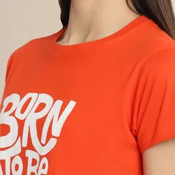 szn Women Solid Round Neck Cotton Blend Orange T-Shirt image 5