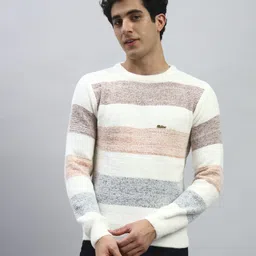 hell bound Men Striped Round Neck Orange Sweater-picture-22
