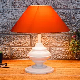 foziq White Metal & Cotton Orange Colour Table Lamp image 1